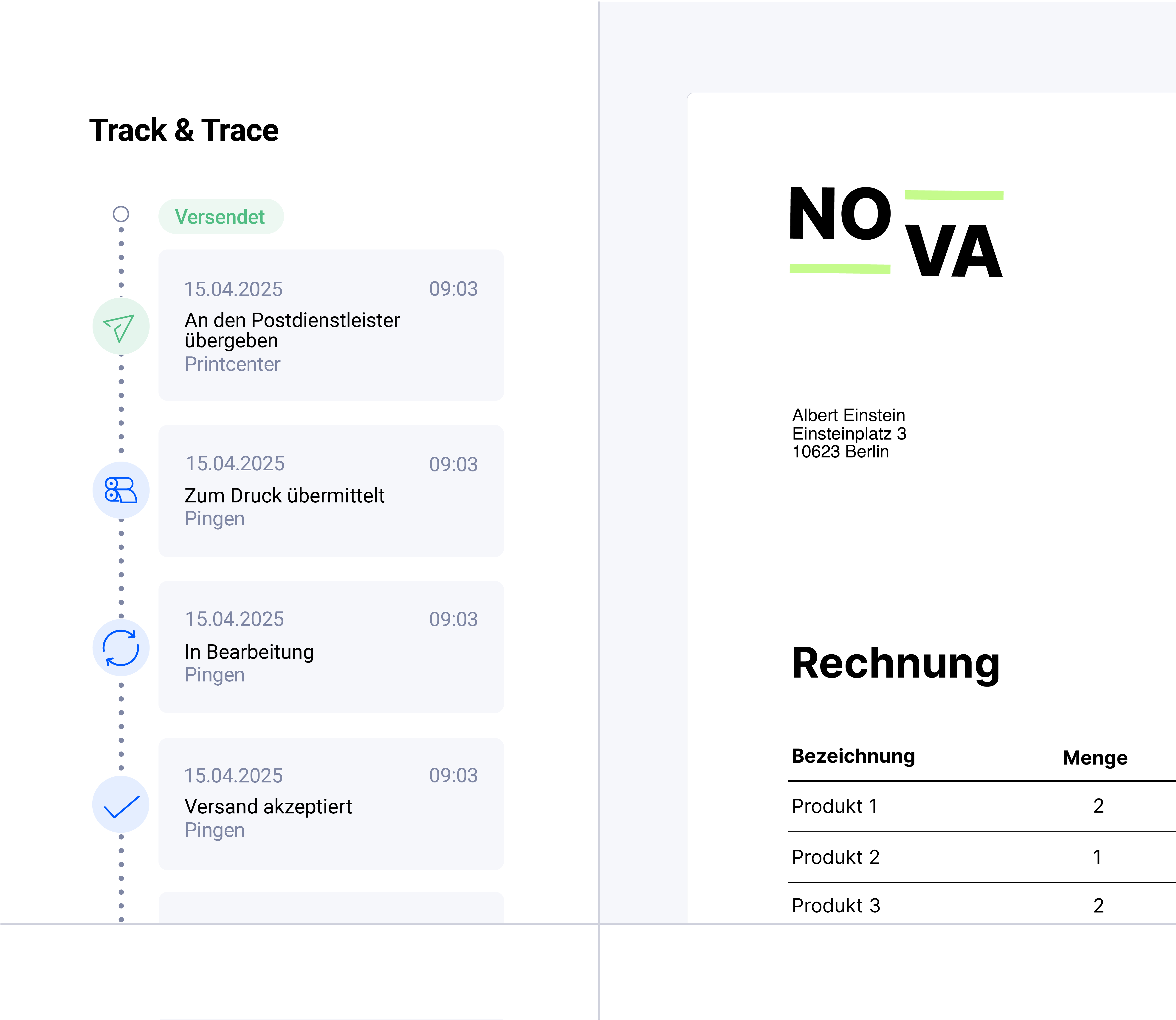Sendungsverfolgungsinformationen in der Pingen-WebApp