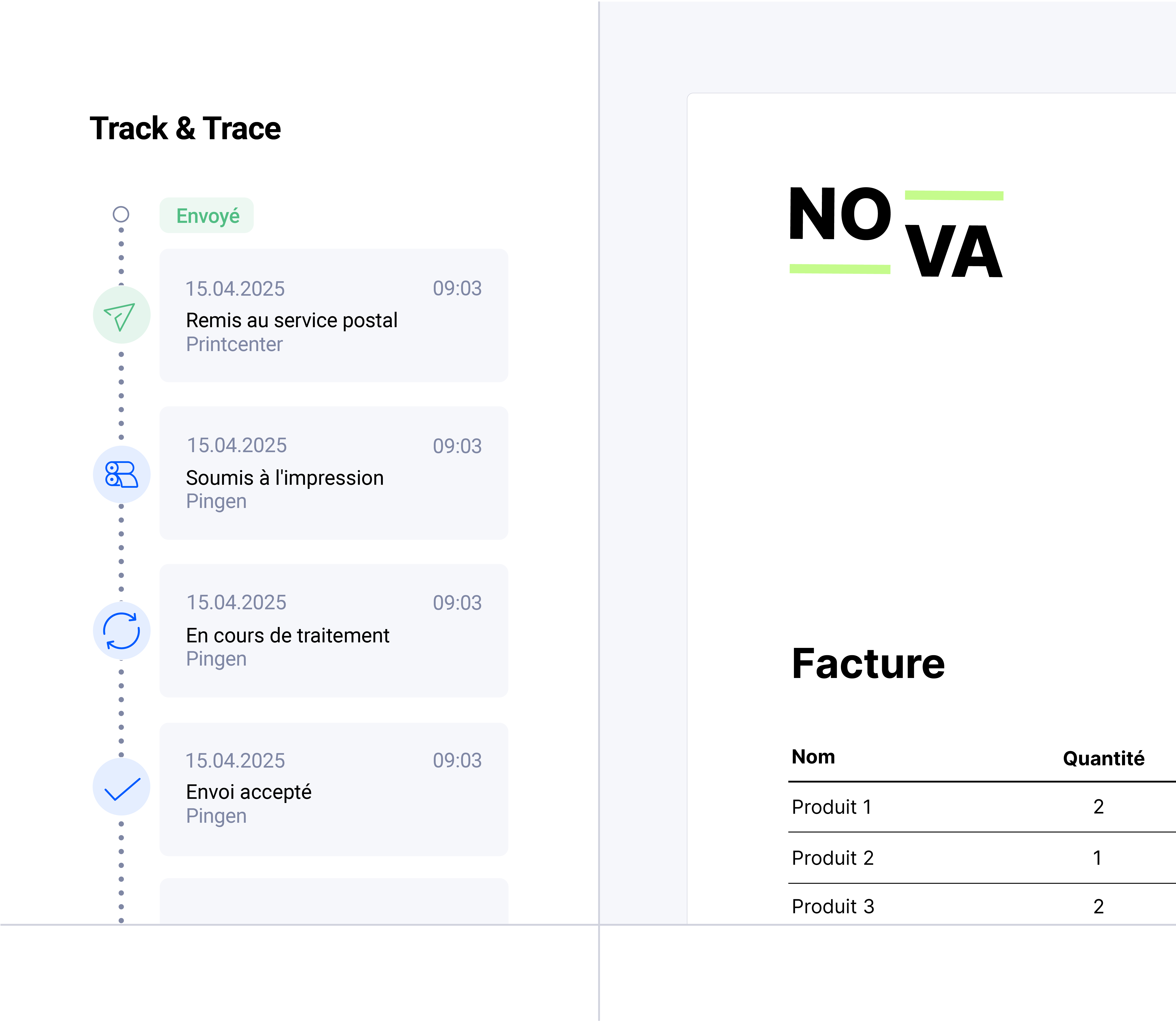Informations de suivi des lettres dans la WebApp Pingen