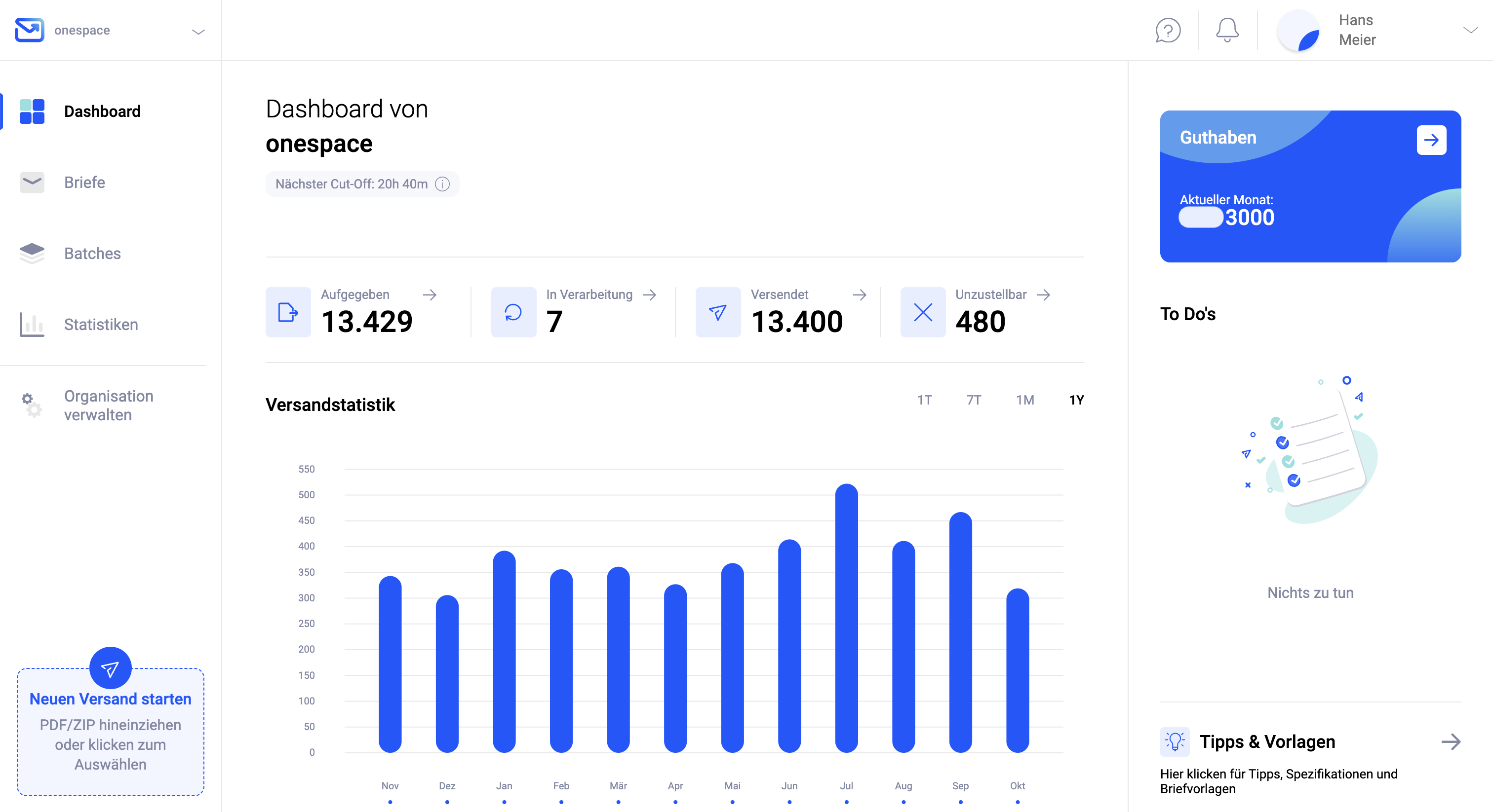Dashboard der Pingen-WebApp