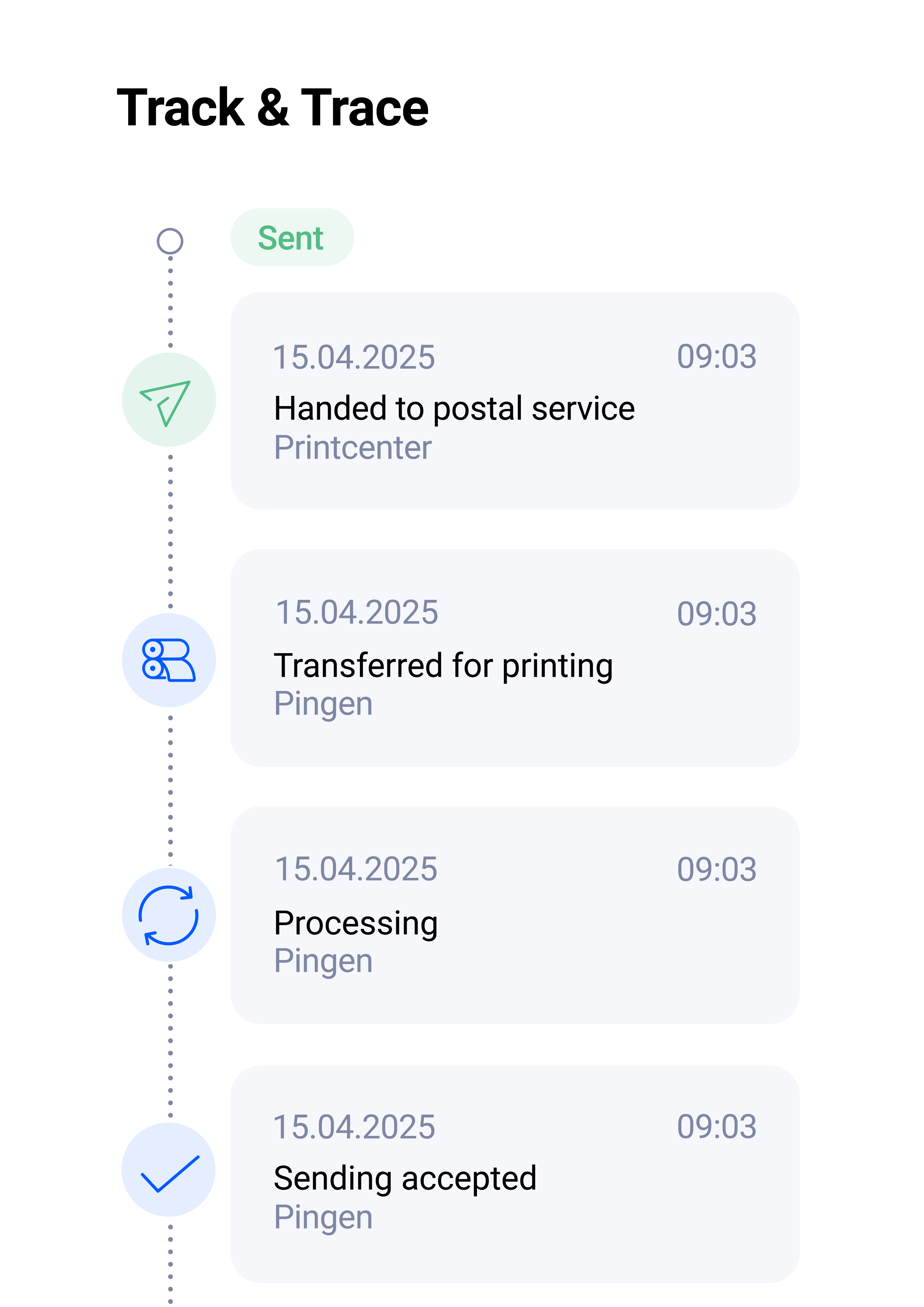 Real-time tracking status in Pingen app