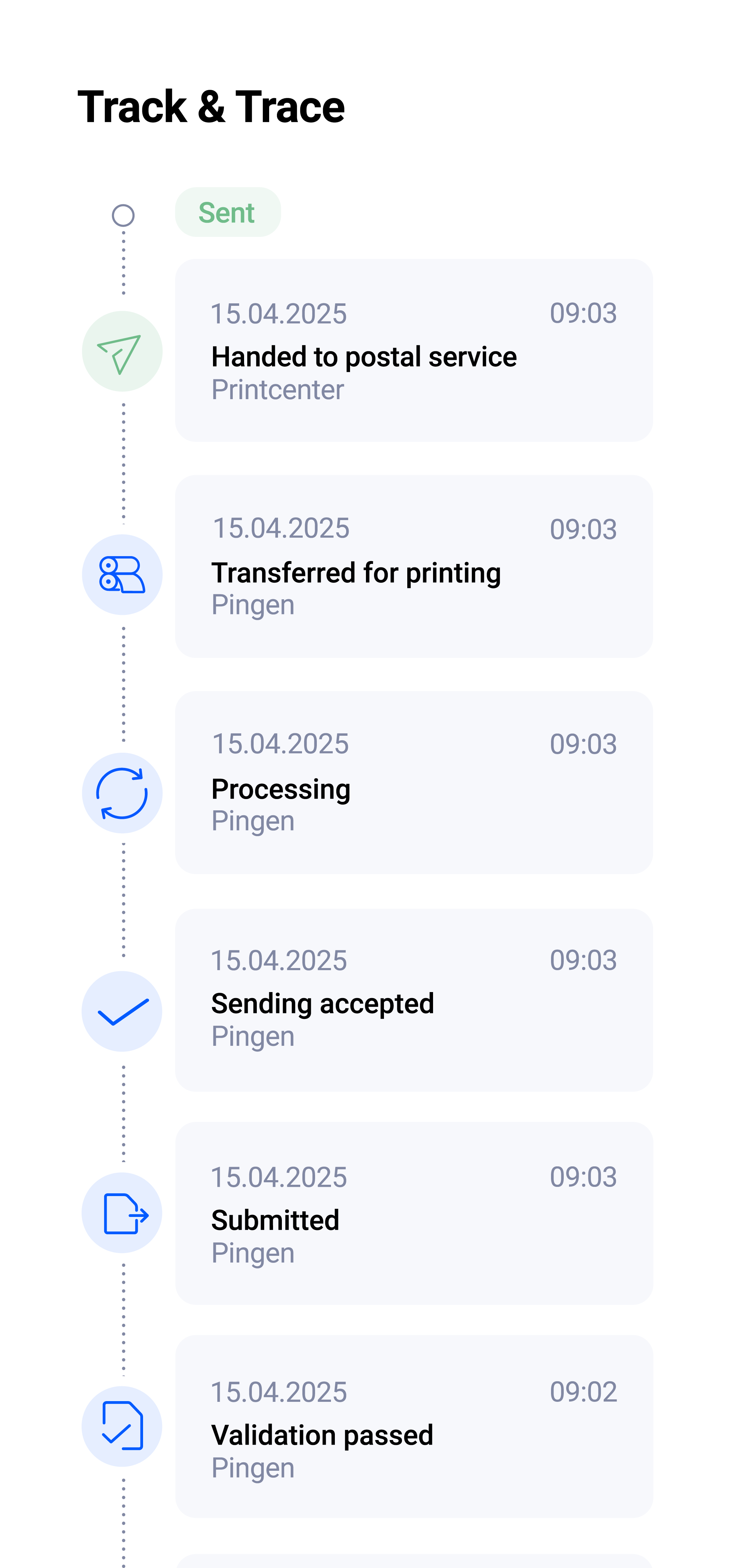 Real-time tracking status in Pingen app