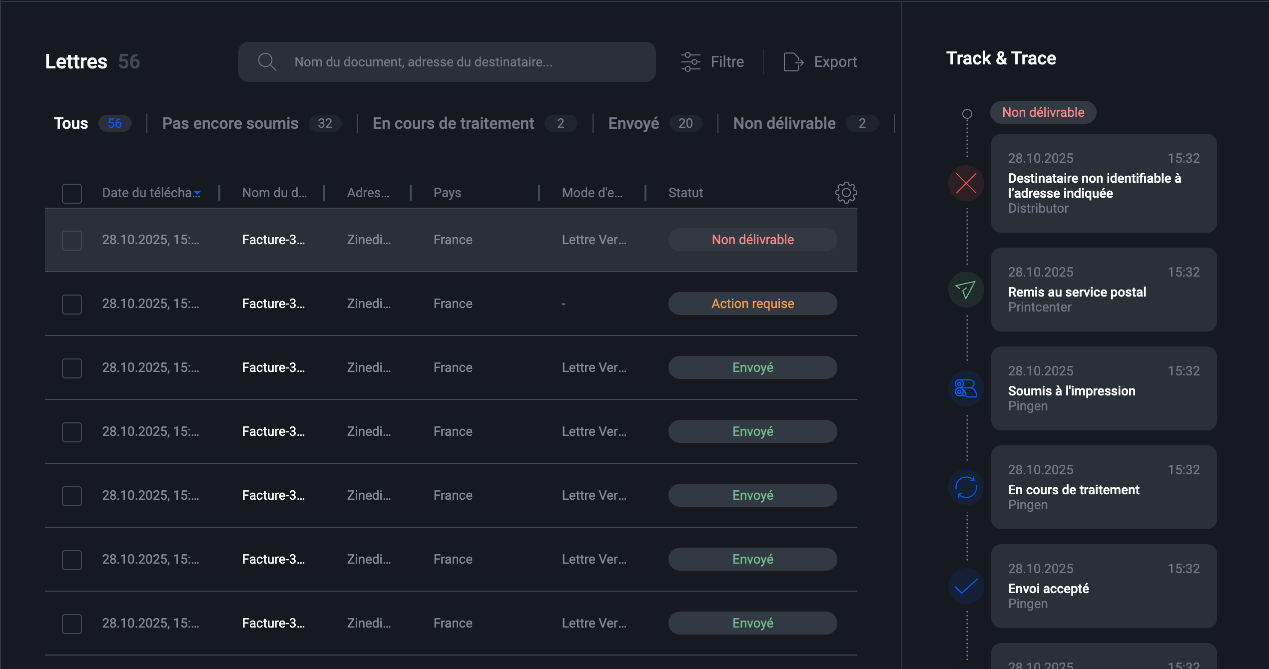 Pingen WebApp retour automatique