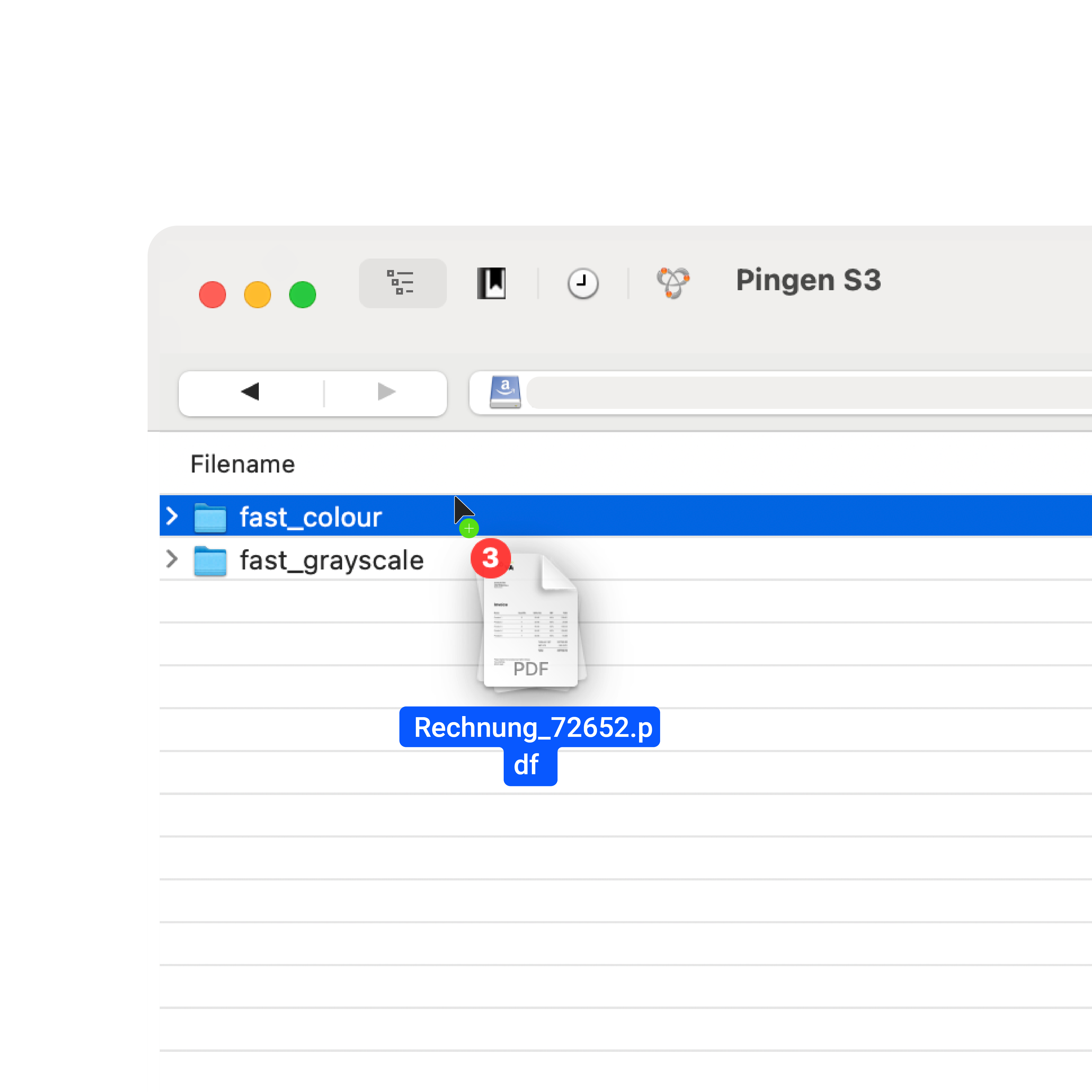 Dateien per Drag-and-Drop in einen ausgewählten Ordner im S3-Bucket verschieben“